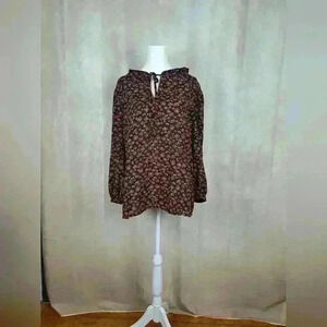 CeCe Daisy Melody Black Floral Blouse Size Medium